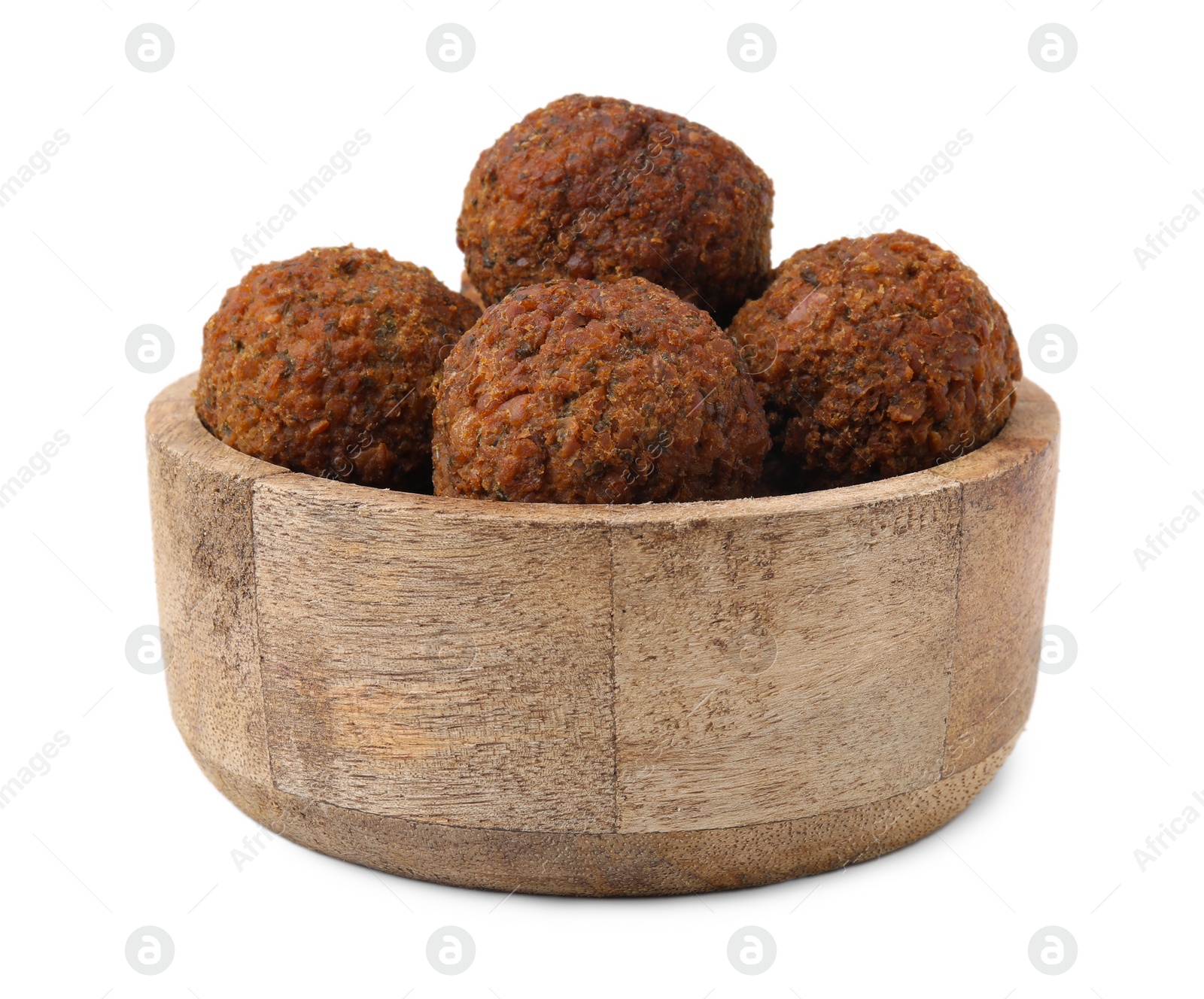 Photo of Delicious falafel balls in bowl isolated on white