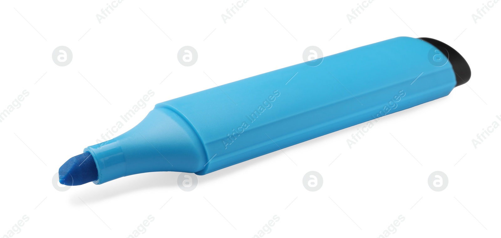 Photo of Bright blue marker isolated on white. Office stationery