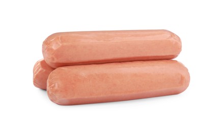 Raw sausages isolated on white. Vegan meat product