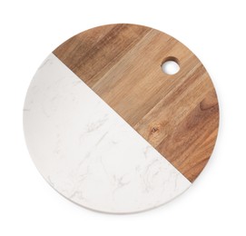 Photo of One cutting board on white background, top view