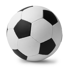 Photo of New soccer ball on white background. Football equipment