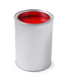 Photo of Can of red paint isolated on white