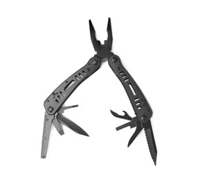 Photo of Black compact portable multitool isolated on white