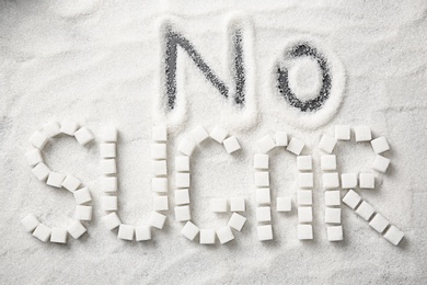 Photo of Phrase NO SUGAR on sugar sand