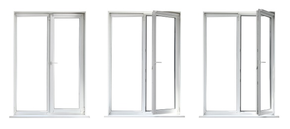 Image of Set of modern windows on white background