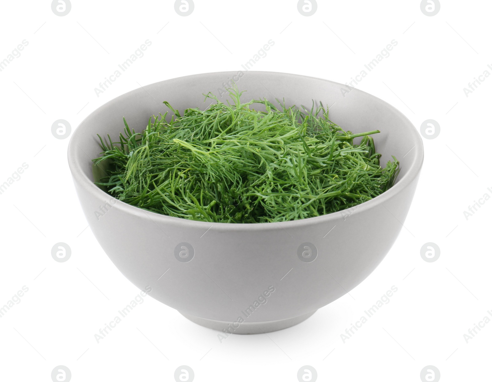 Photo of Bowl of fresh dill isolated on white