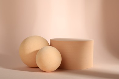 Photo of Presentation of product. Podiums and shadows on pink background