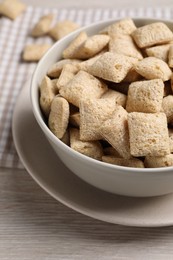 Delicious corn pads served on light wooden table, closeup