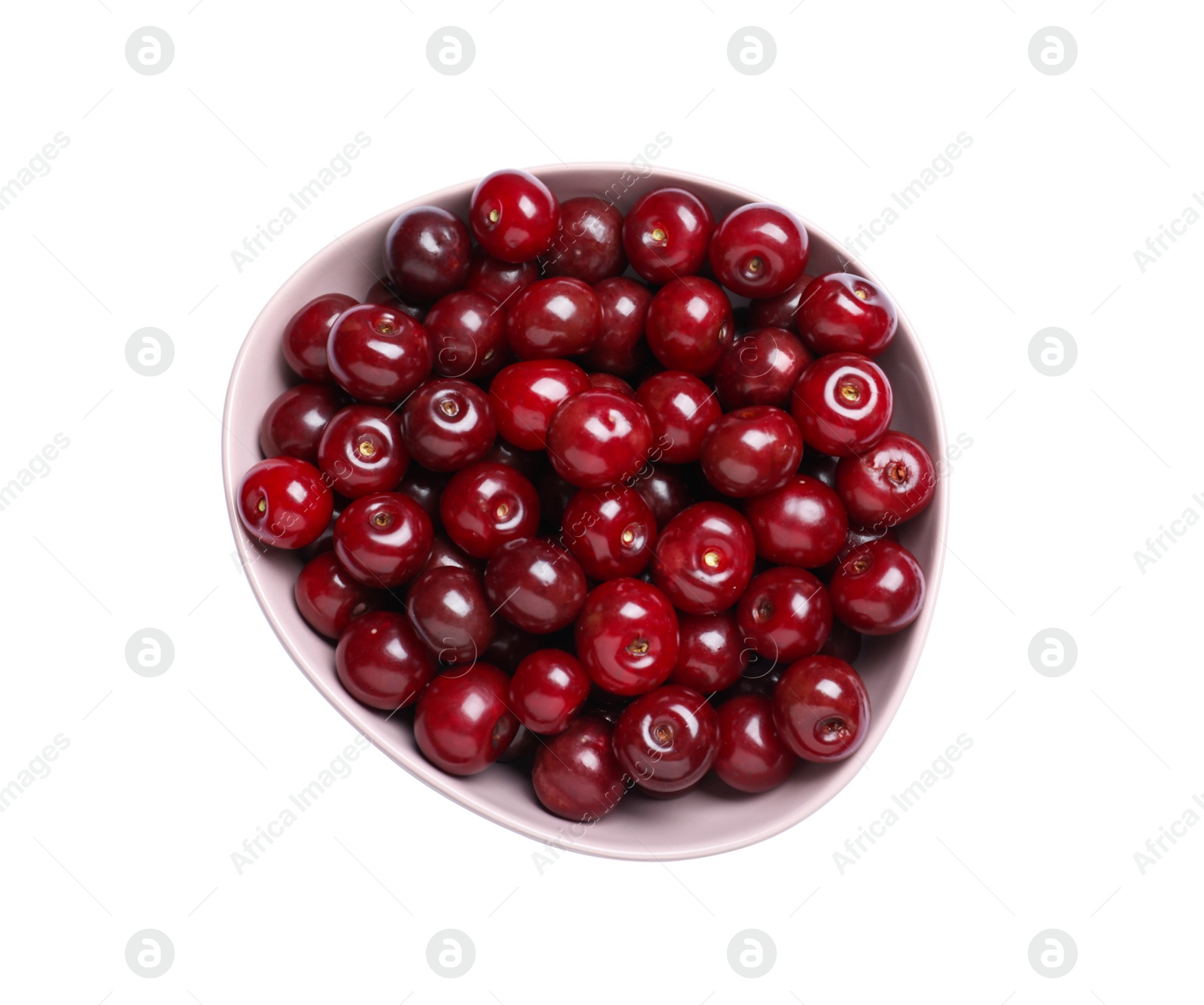 Photo of Sweet juicy cherries on white background, top view