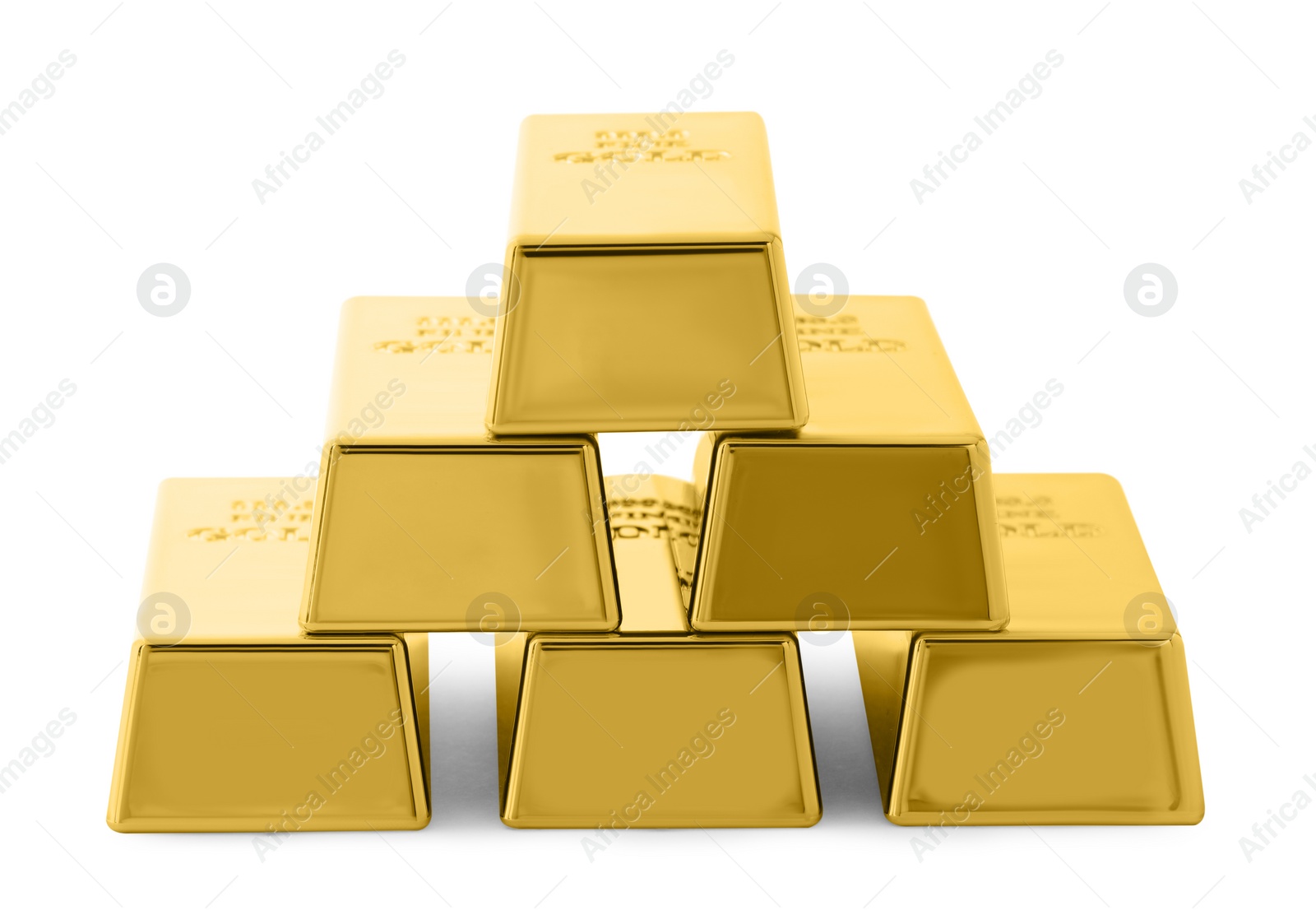 Photo of Stack of shiny gold bars isolated on white