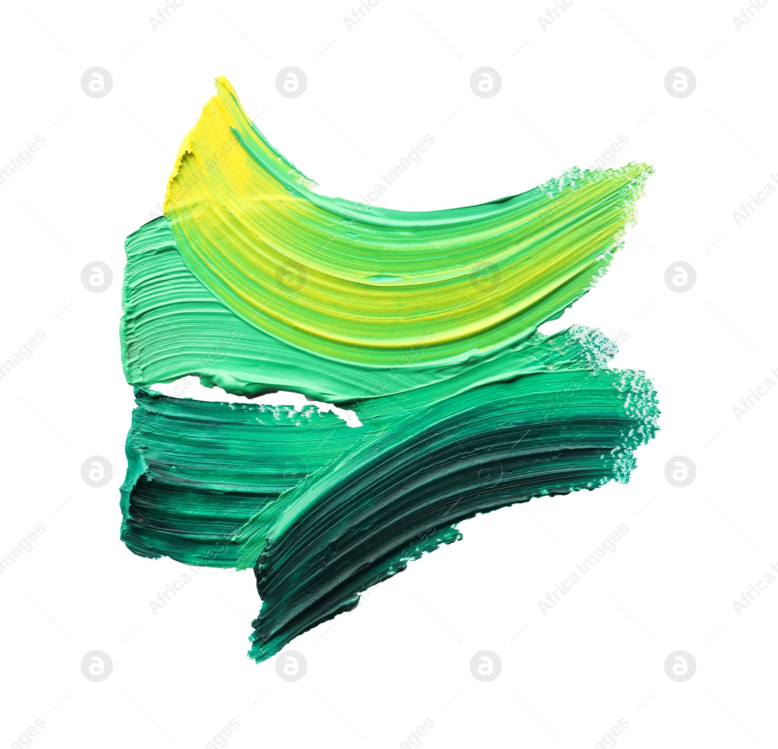 Photo of Colorful oil paint strokes on white background, top view