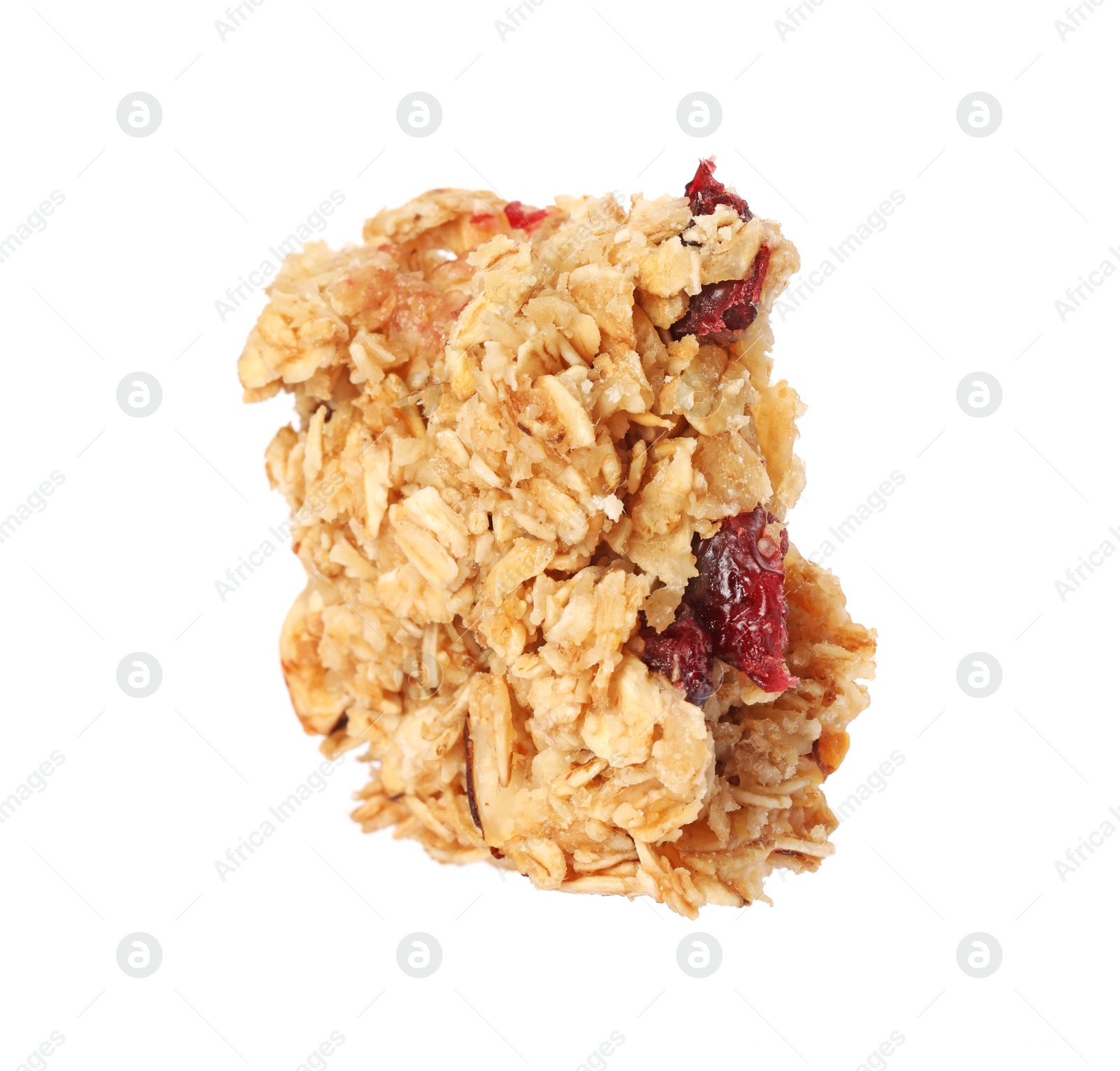 Photo of One piece of tasty granola bar isolated on white