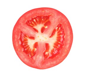 Photo of Piece of red ripe tomato isolated on white