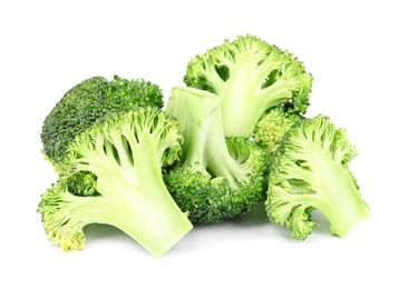 Photo of Fresh green broccoli on white background. Organic food