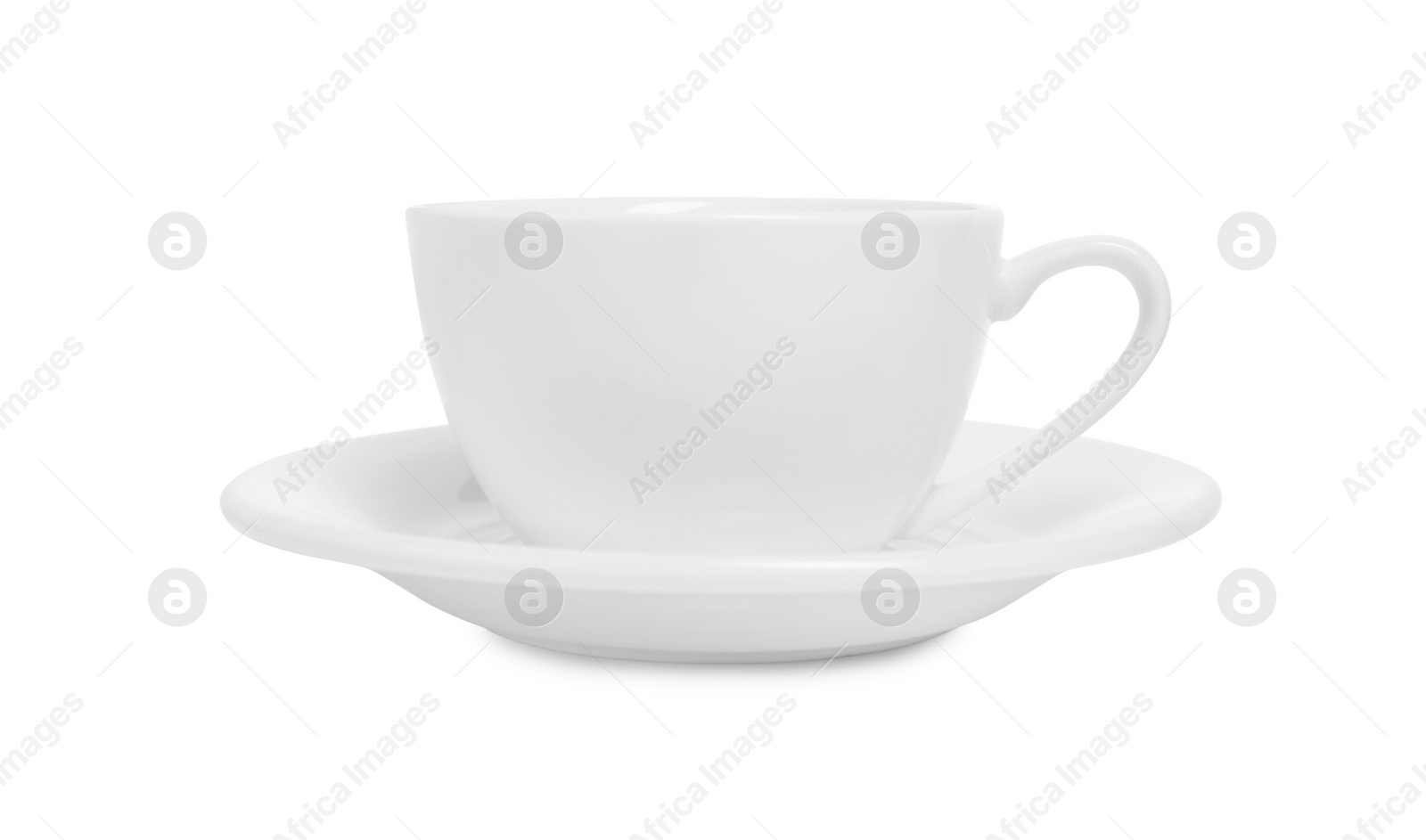 Photo of Ceramic cup with saucer isolated on white