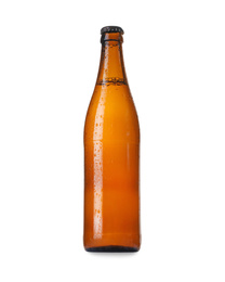 Photo of Brown bottle of beer isolated on white
