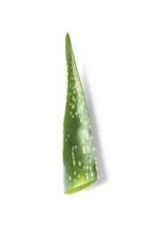 Photo of Green aloe vera leaf isolated on white, top view