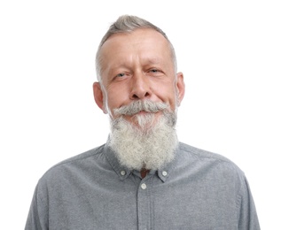 Portrait of handsome senior man on white background