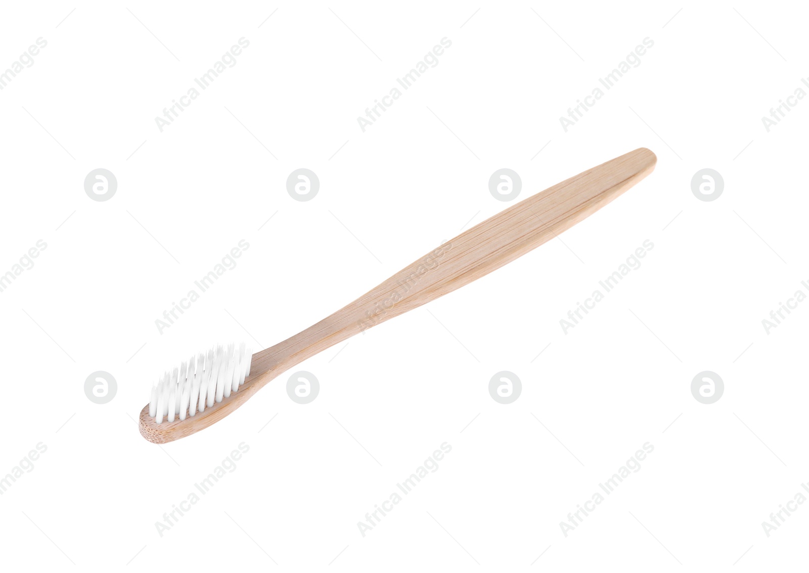 Photo of One bamboo toothbrush isolated on white. Eco friendly product
