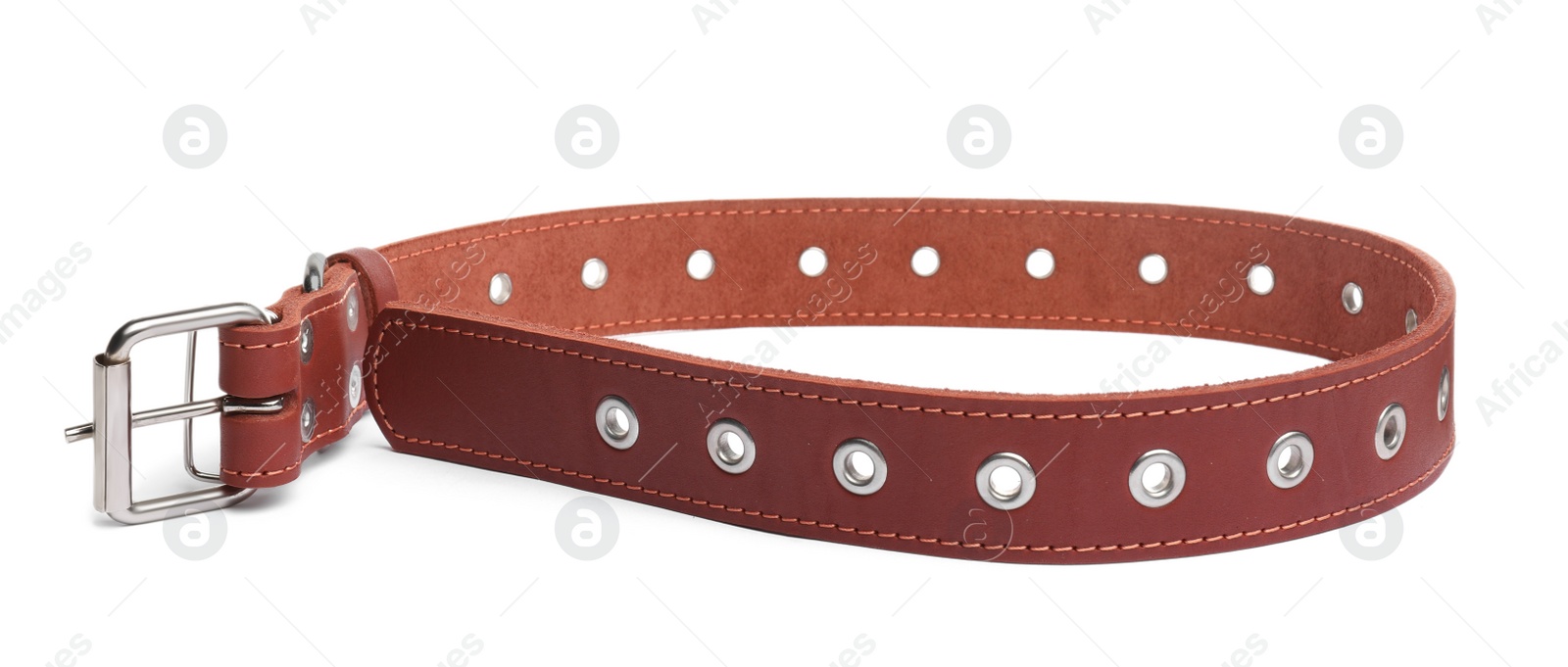 Photo of Brown leather dog collar isolated on white