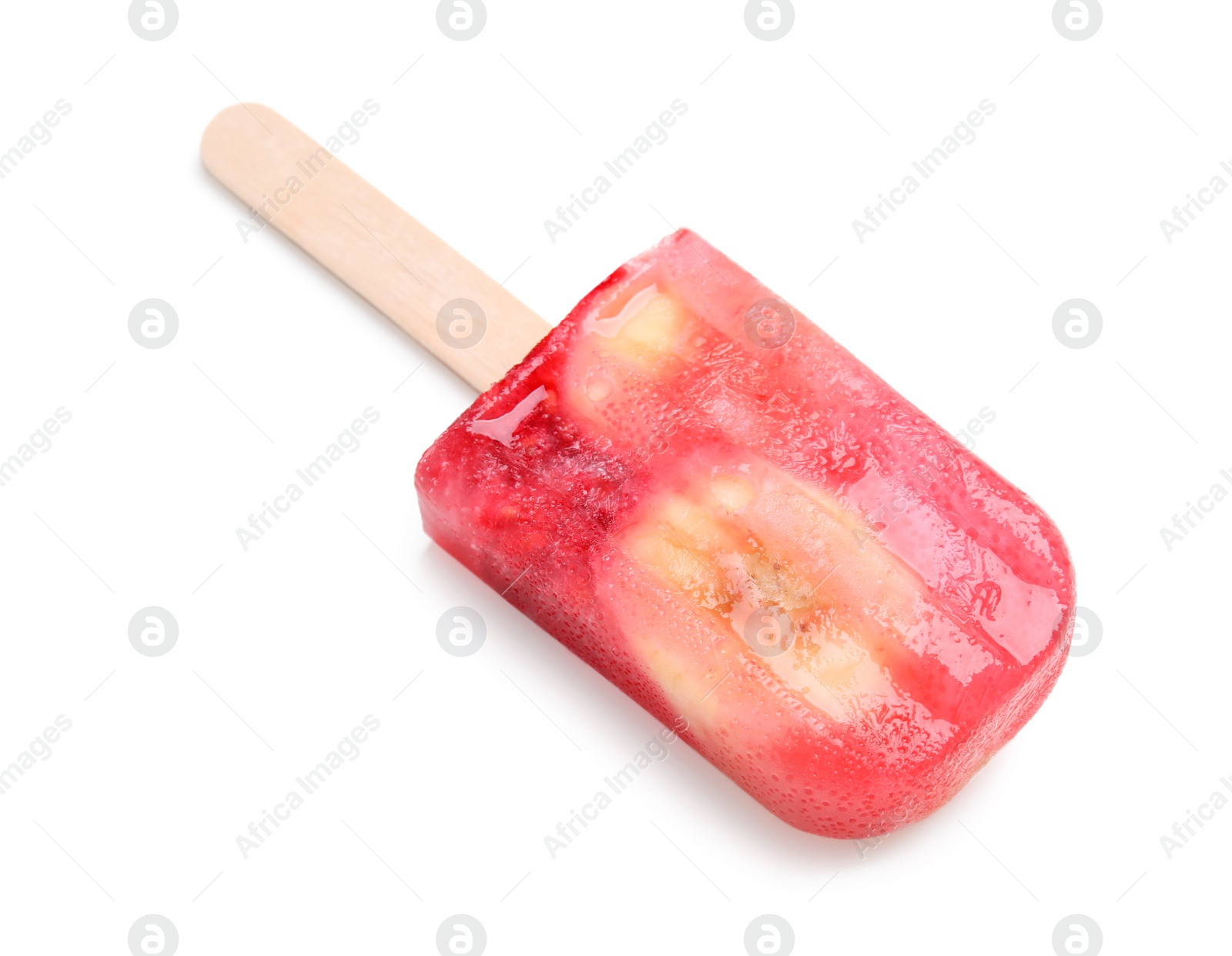 Photo of Tasty refreshing berry popsicle isolated on white