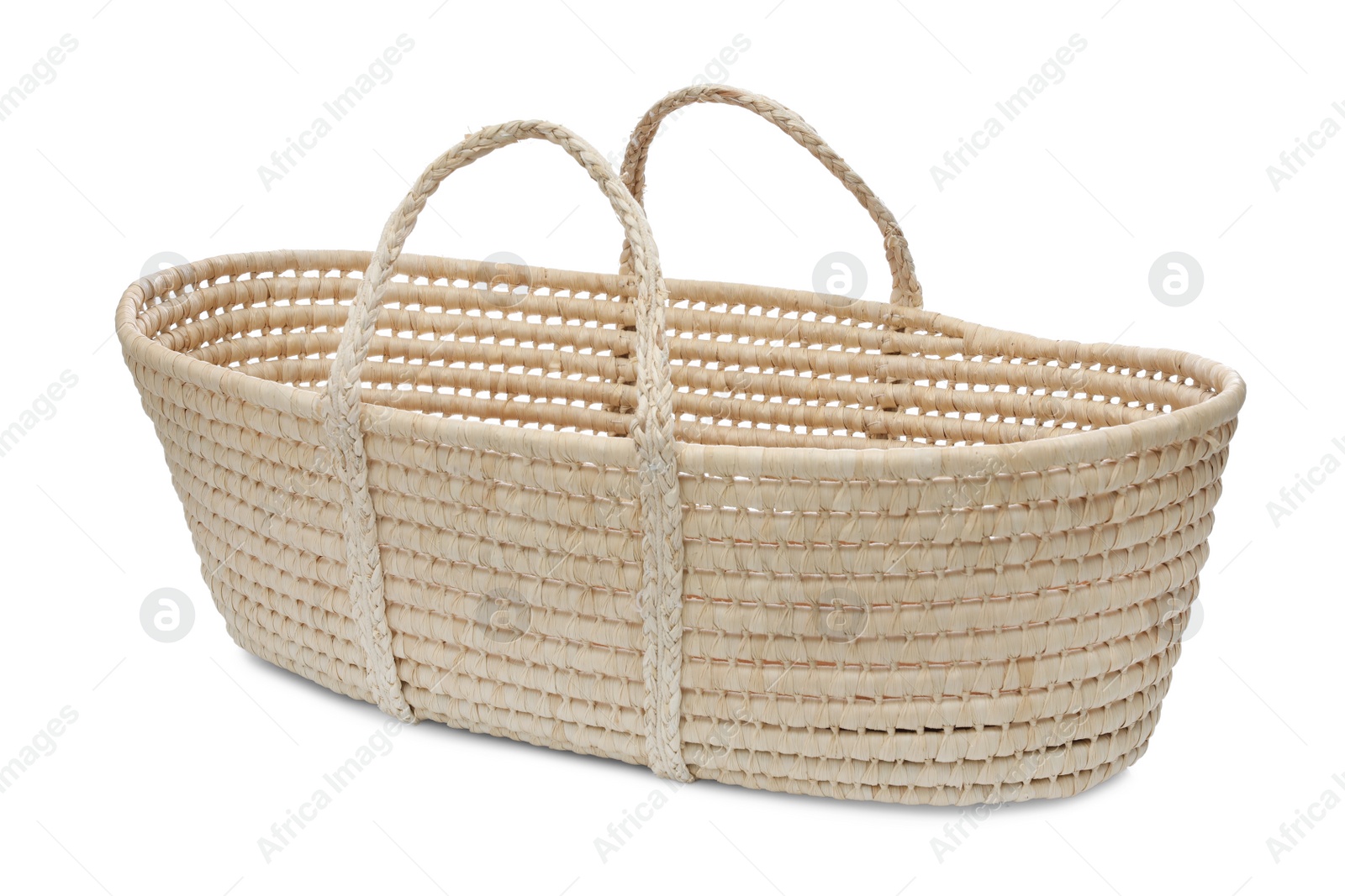 Photo of Wicker basket on white background. Interior element