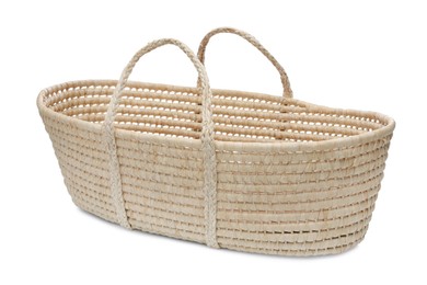 Photo of Wicker basket on white background. Interior element