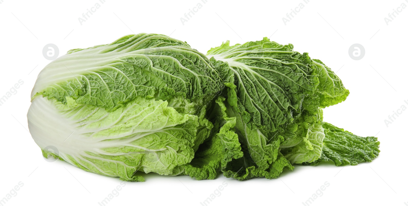 Photo of Fresh ripe Chinese cabbages on white background