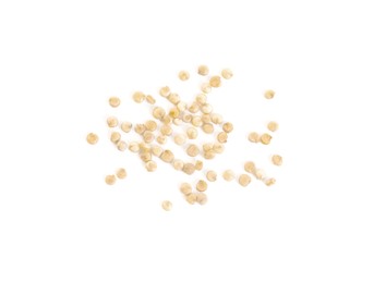 Photo of Raw quinoa on white background, top view