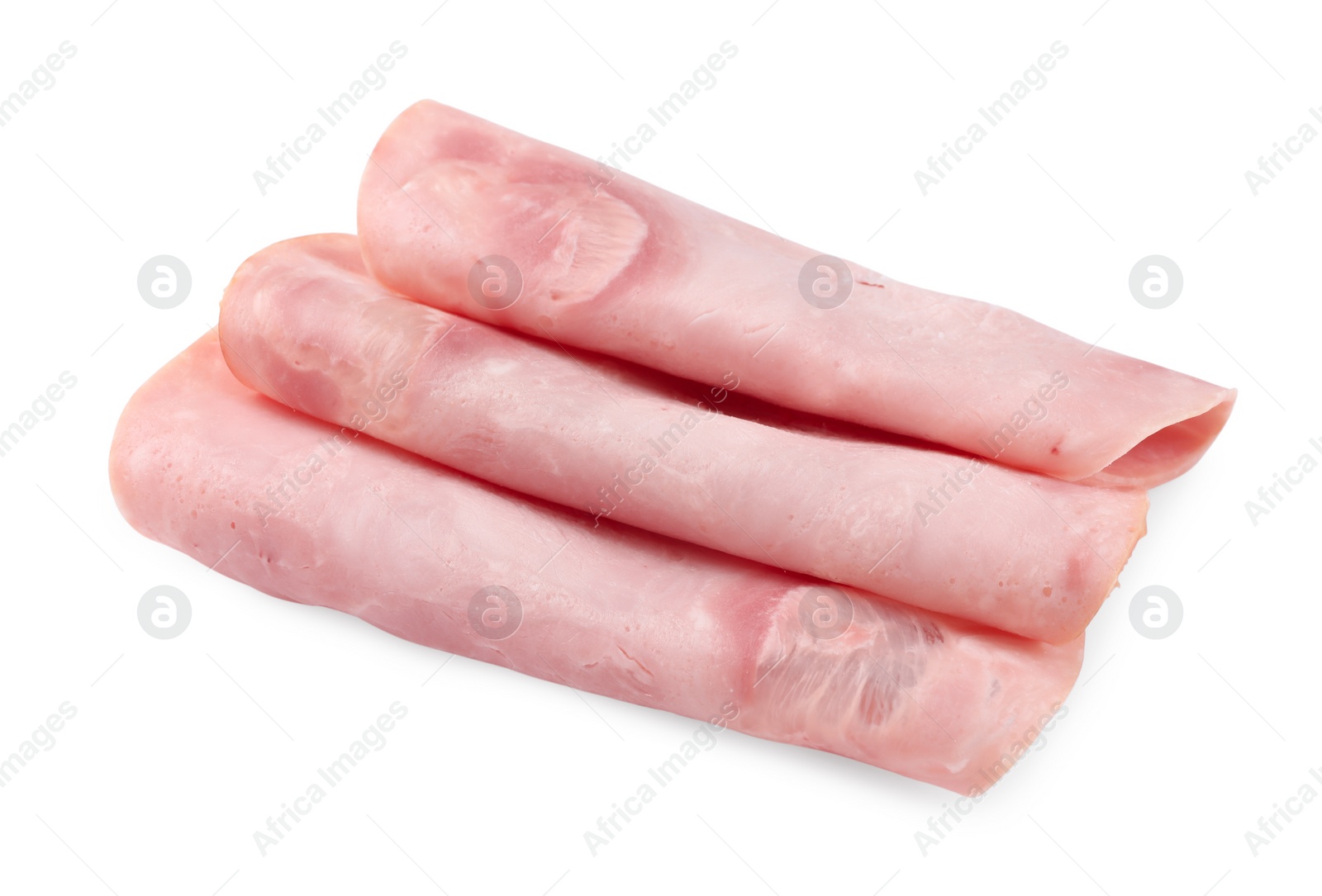 Photo of Slices of tasty ham isolated on white