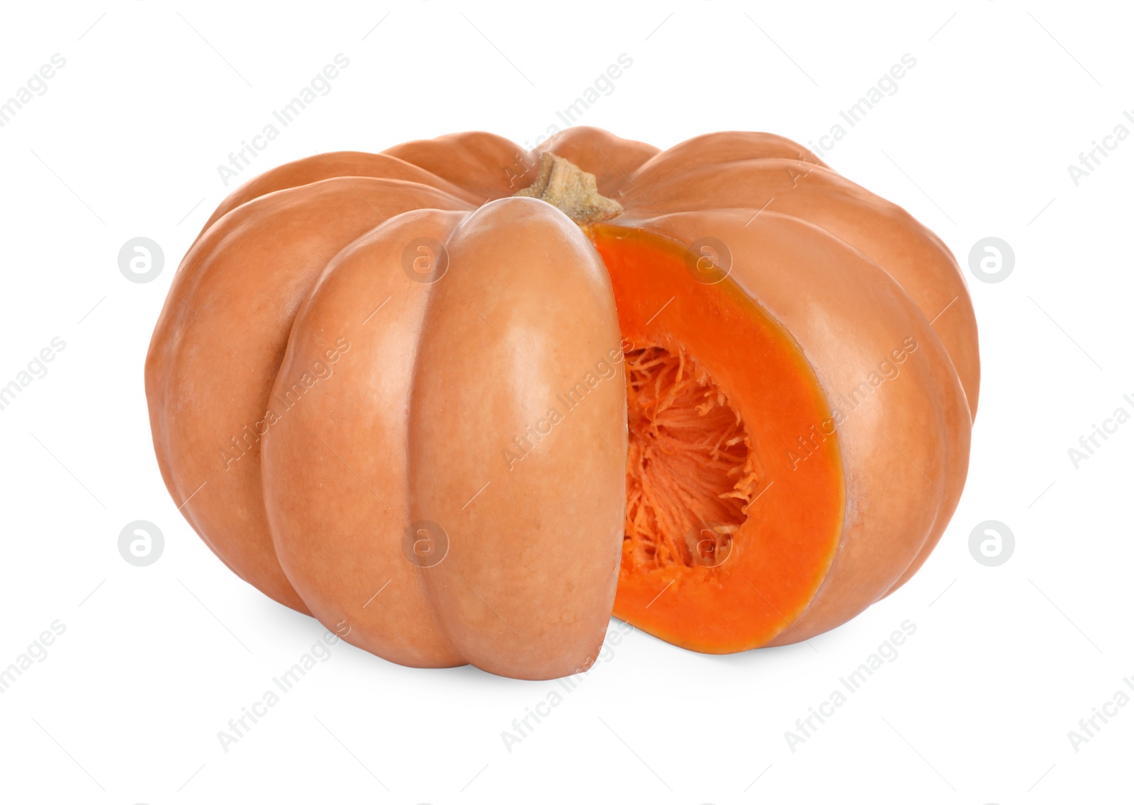 Photo of Cut fresh ripe pumpkin isolated on white