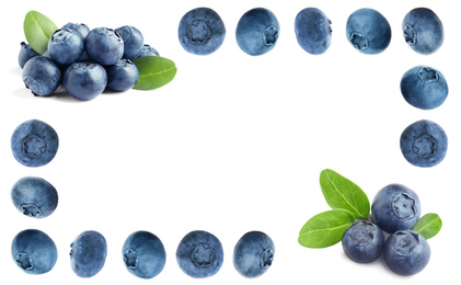 Image of Frame of fresh blueberries on white background