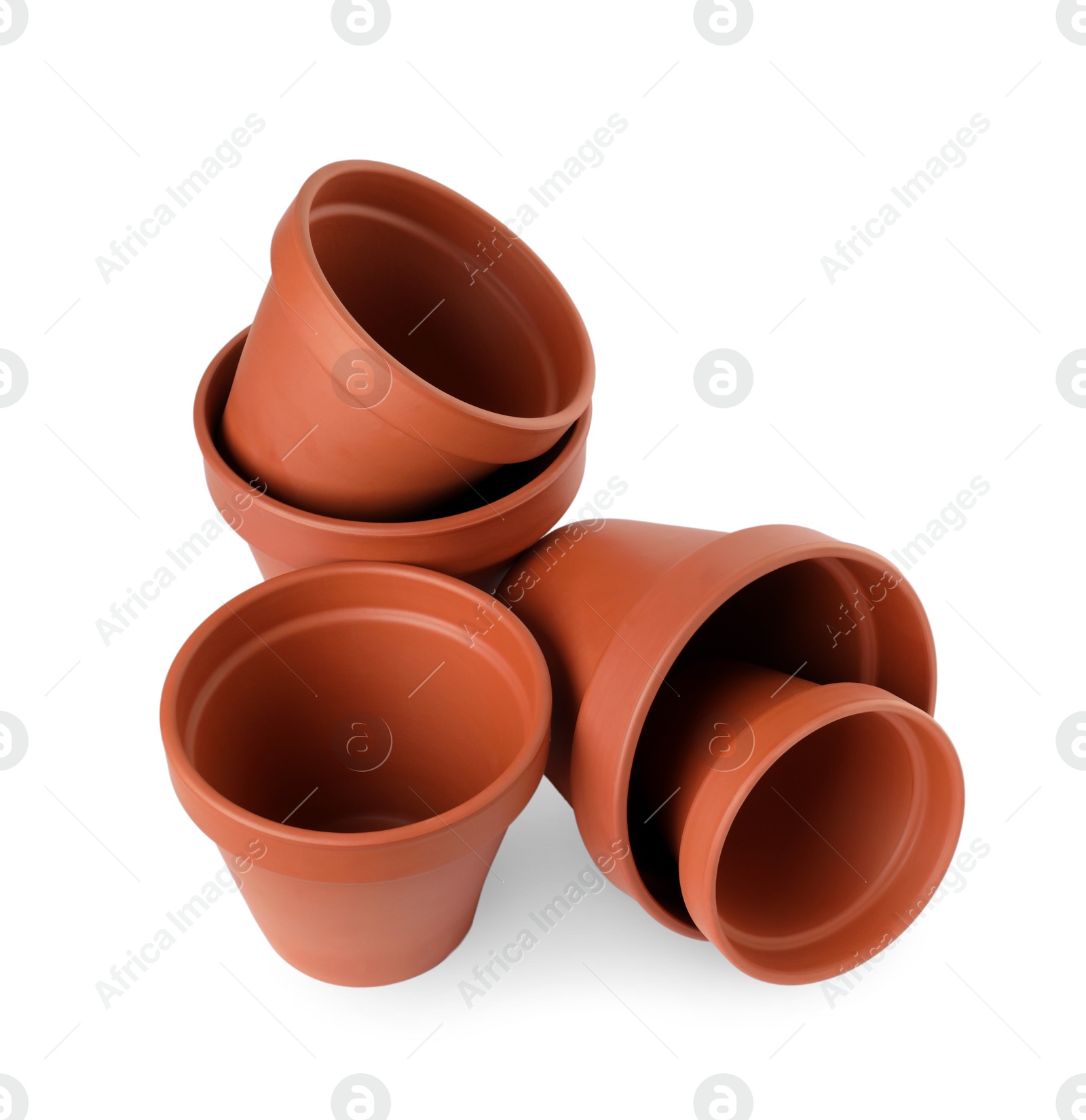 Photo of Empty clay flower pots isolated on white