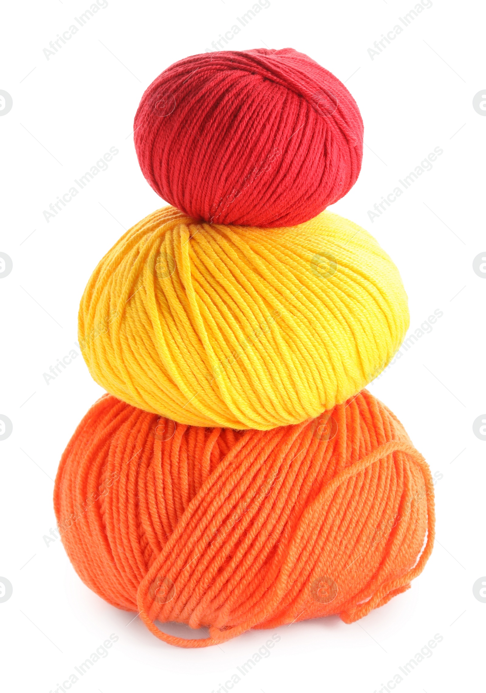 Photo of Different soft colorful woolen yarns on white background