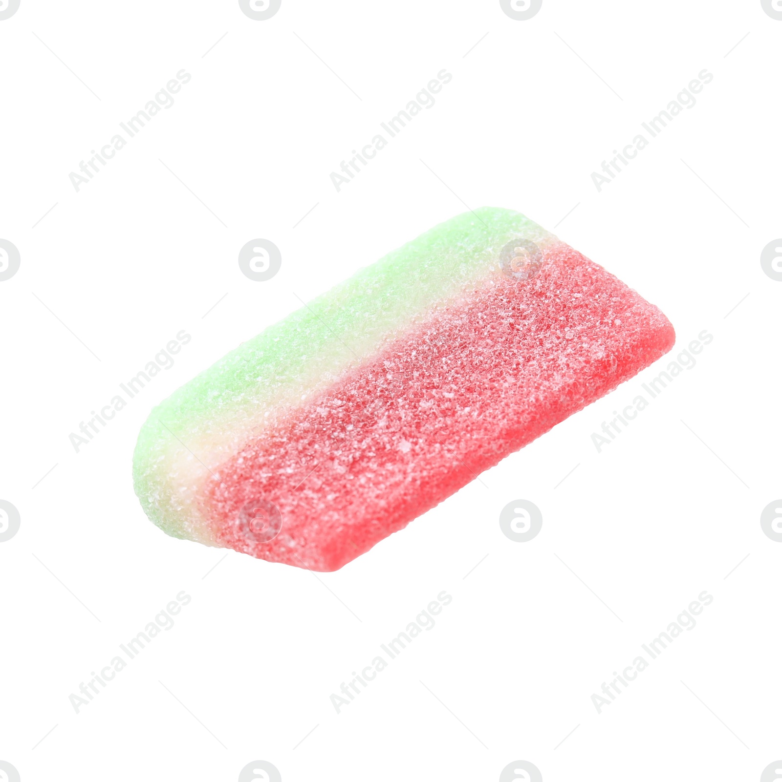 Photo of Sweet jelly watermelon candy on white background