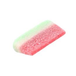 Photo of Sweet jelly watermelon candy on white background