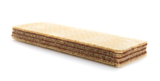 Delicious crispy wafer on white background. Sweet food