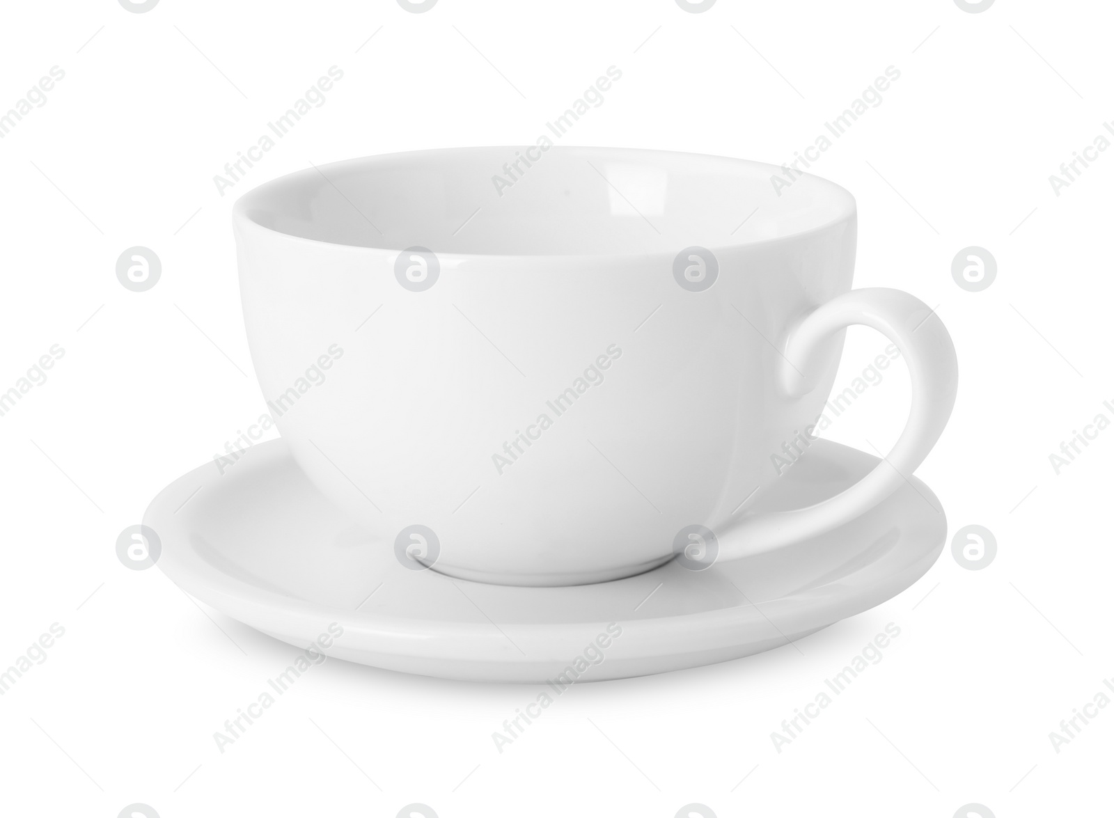 Photo of Ceramic cup and saucer isolated on white