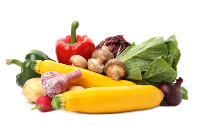 Photo of Different fresh ripe vegetables isolated on white