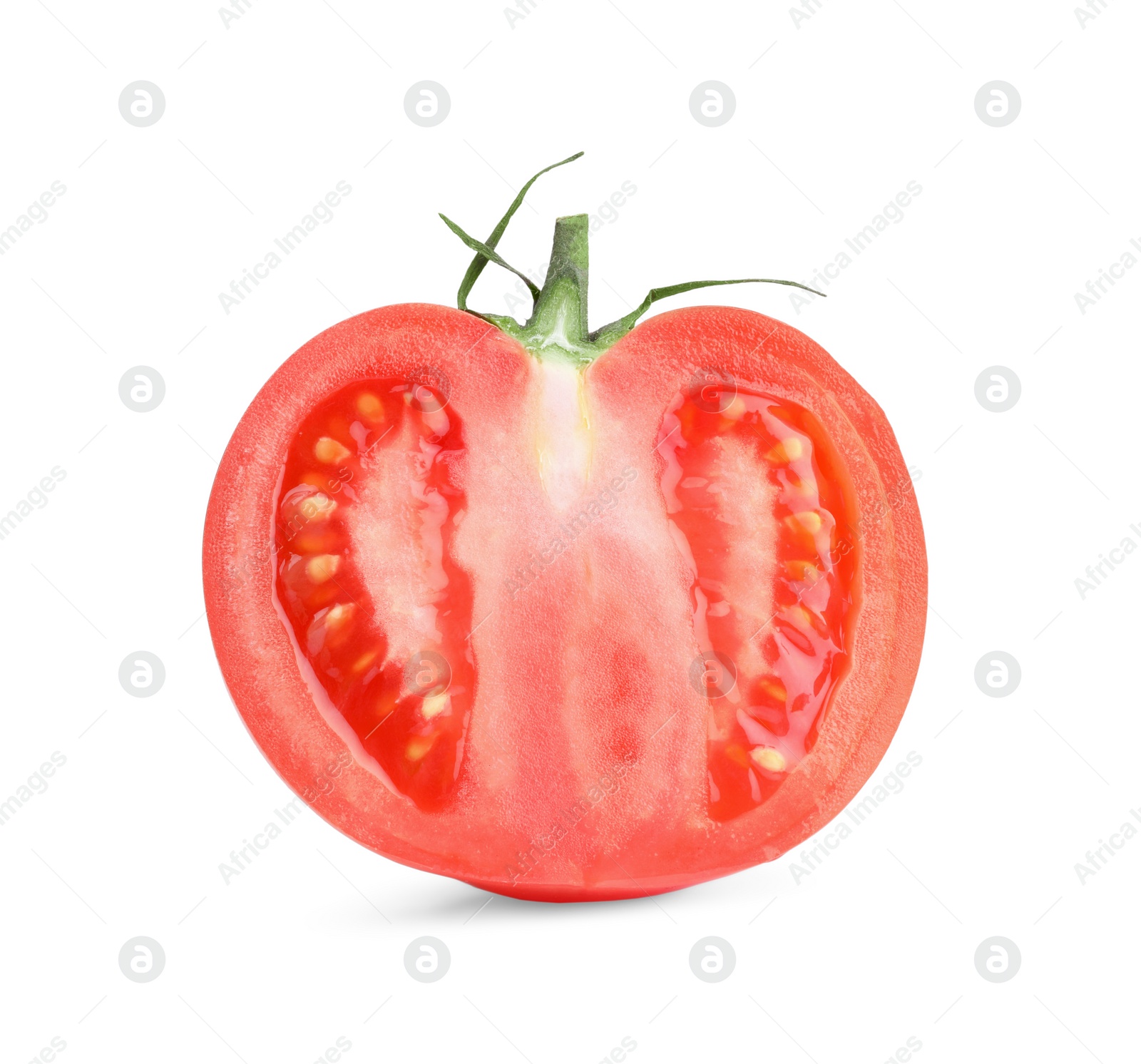 Photo of Half of red ripe tomato isolated on white