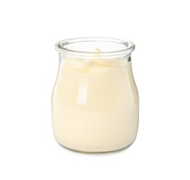 Jar of delicious mayonnaise isolated on white