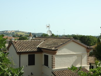 Beautiful landscape with residential buildings on sunny day