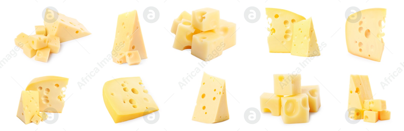 Image of Fresh cheese isolated on white, set of pieces