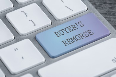Image of Button with text Buyer's Remorse on computer keyboard, closeup