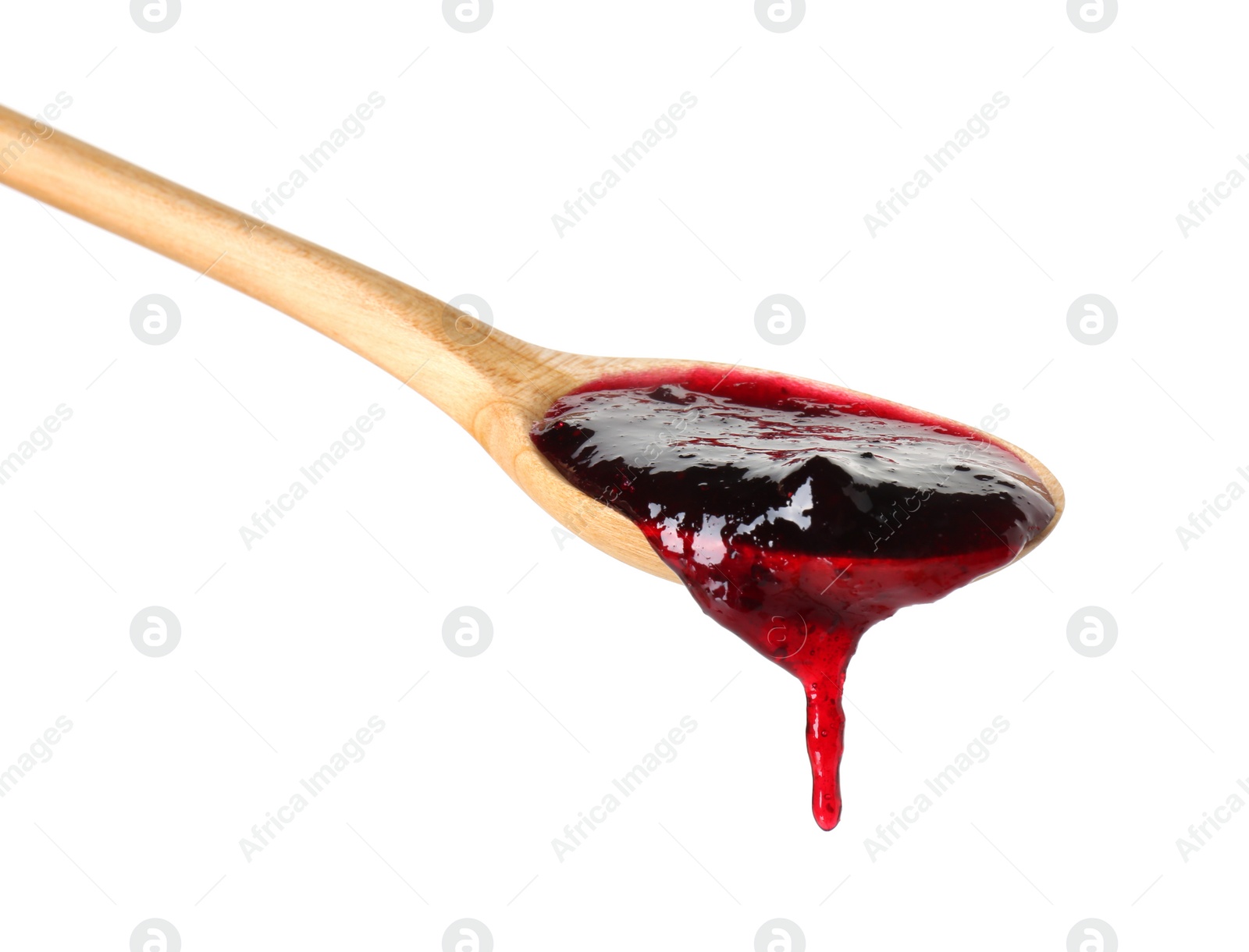 Photo of Spoon with tasty sweet jam isolated on white