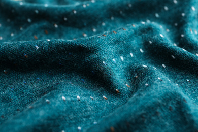 Photo of Texture of beautiful dark blue fabric as background, closeup