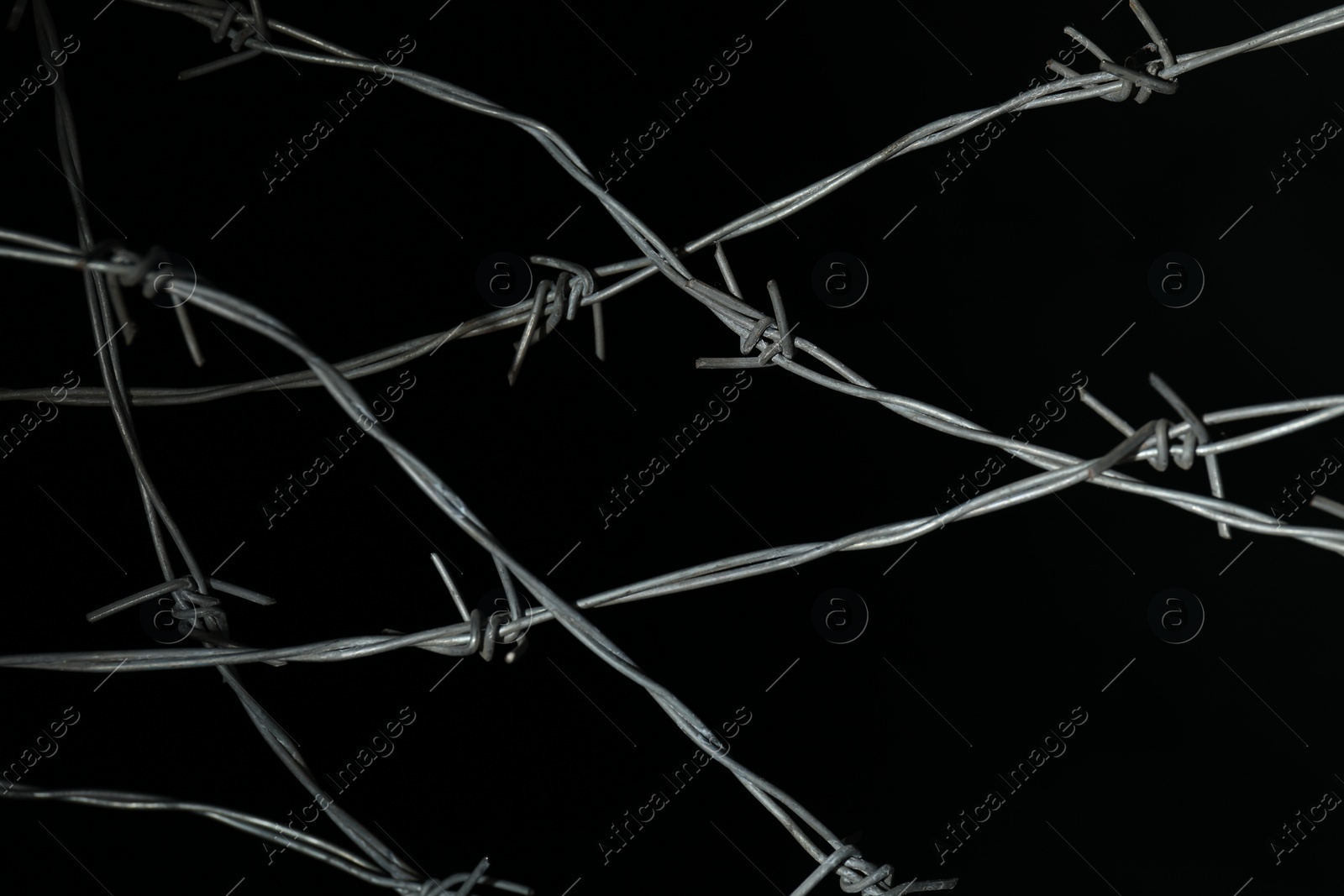 Photo of Shiny metal barbed wire on black background