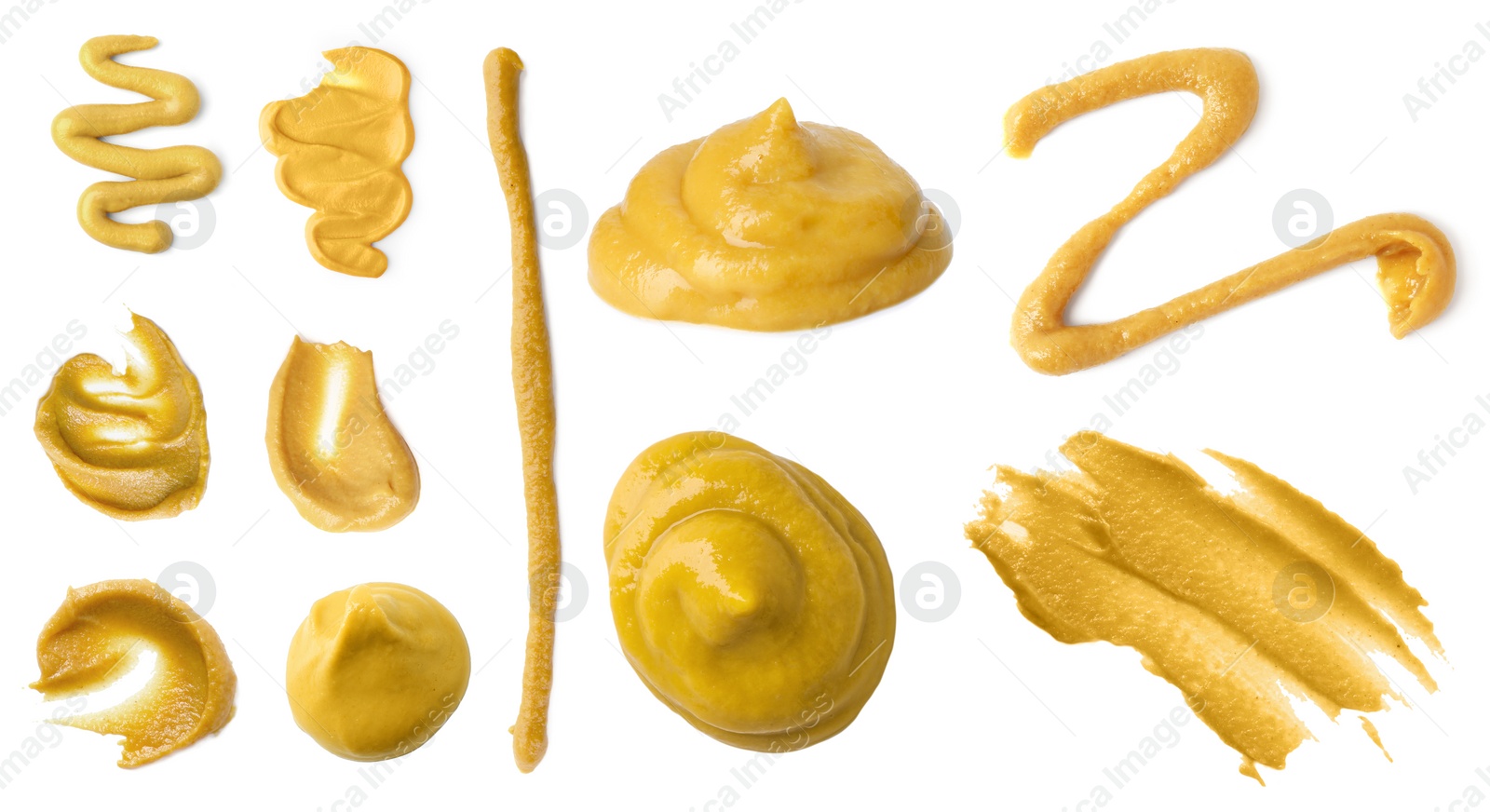 Image of Fresh mustard sauce isolated on white, set