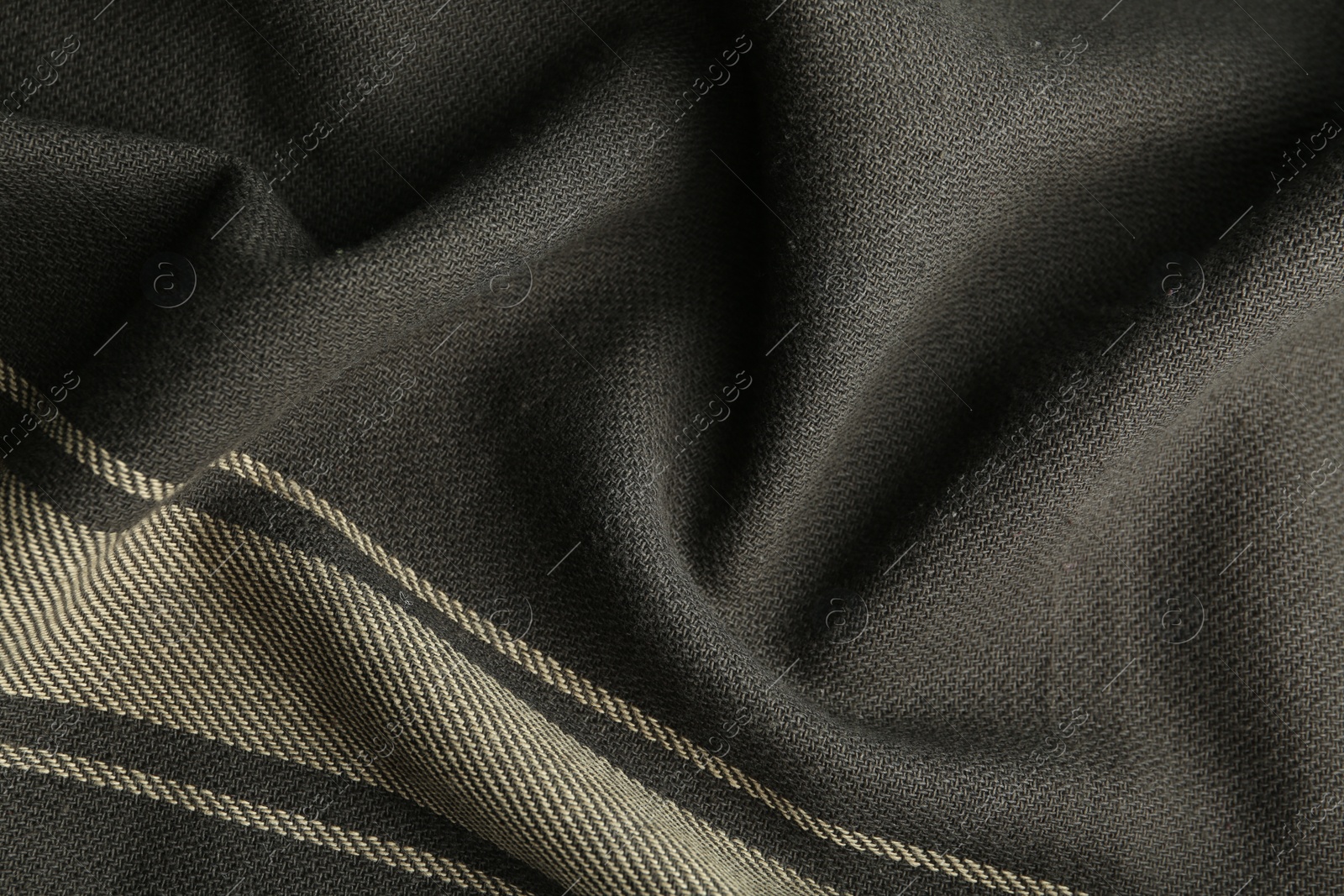 Photo of Texture of dark fabric with stripes as background, closeup