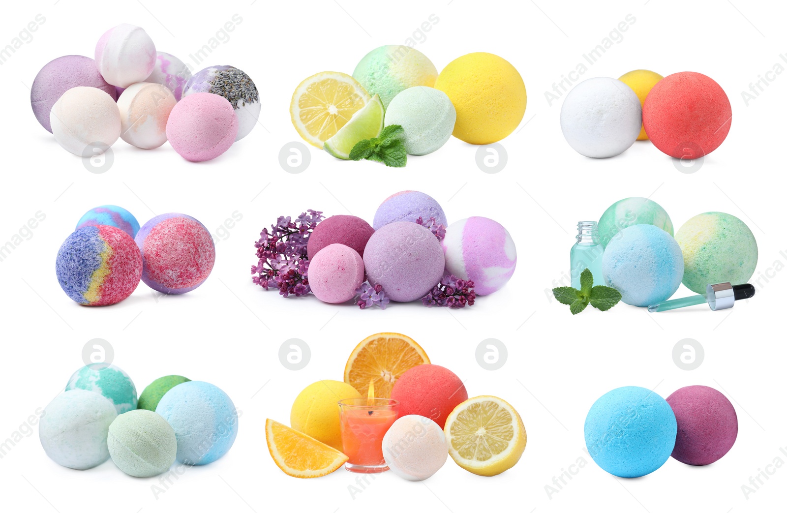 Image of Set with aromatic bath bombs on white background